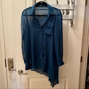 Millau Blue Pleated Blouse Size Medium